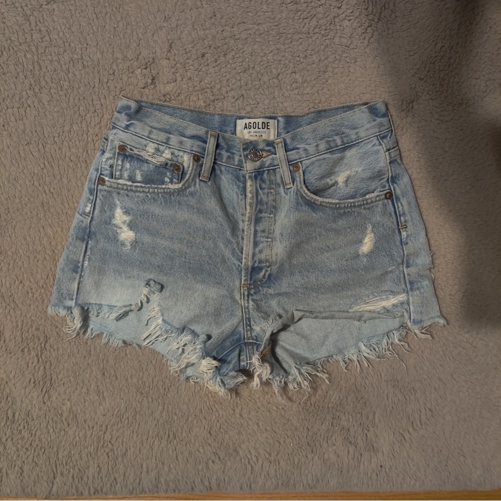 Agolde Parker Vintage Cut Off Light Blue Denim Shorts Swapmeet Jean Distressed - Picture 3 of 8